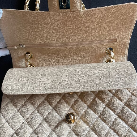 NEW CHANEL Classic Caviar Medium Double Flap Bag Beige Clair Gold Hardware - Picture 11 of 16